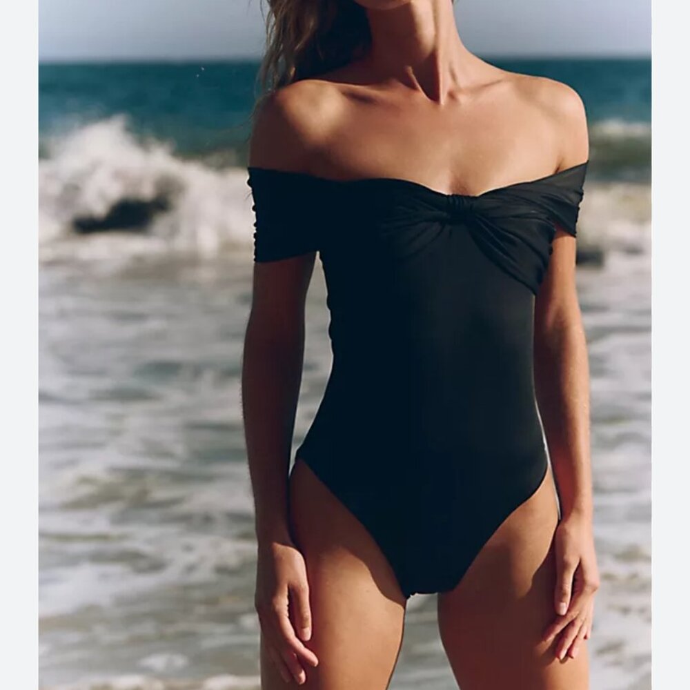 Anthropologie Elegant Black Off-Shoulder Swimsuit